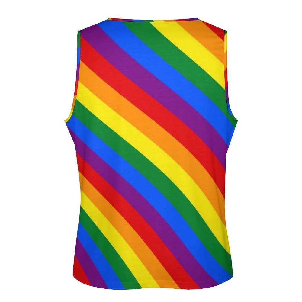 Pride Inspired Rainbow Tank Top Male Pride Flag Cool Top Gym Pattern Sleeveless - Picture 5 of 5